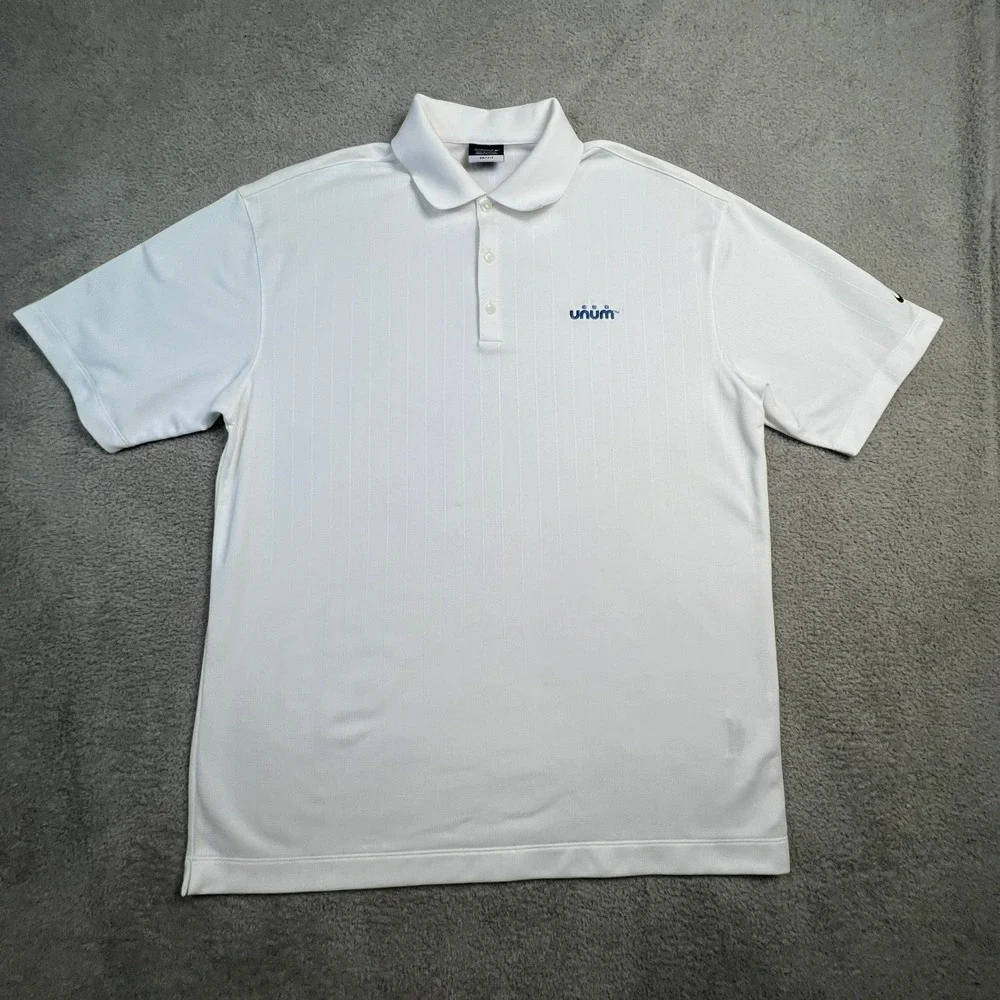Nike Golf Dri Fit White Mens Polo Large Shirt Embroidered Unum Logo - Picture 1 of 11